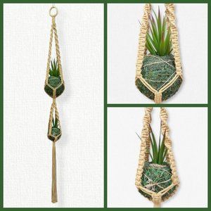 2 Tier Macrame Hanger w/Moss Kokedama Inspired Planters